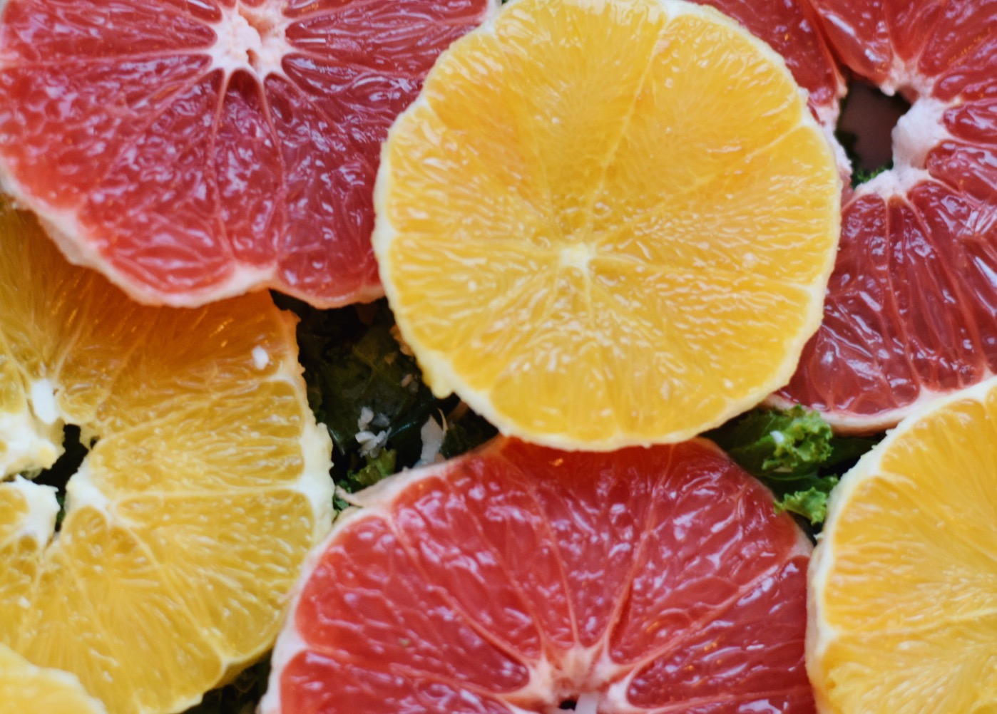 sliced citrus on a salad close up