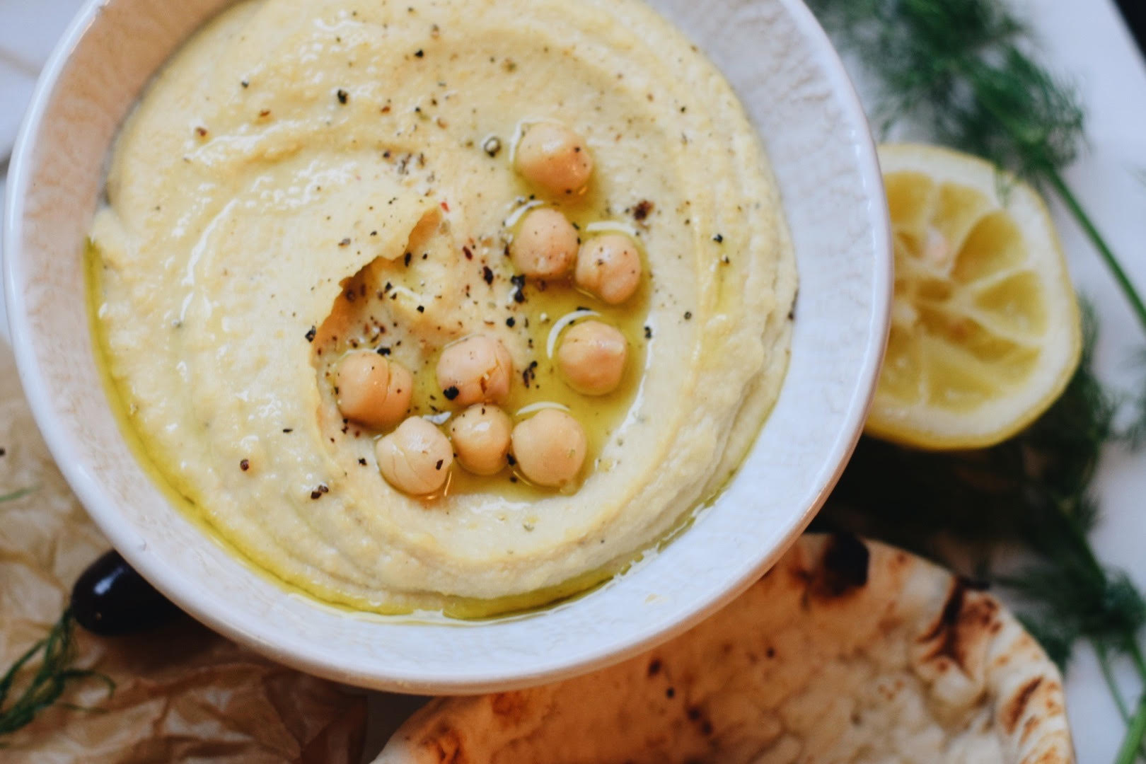 hummus topped with chickpeas