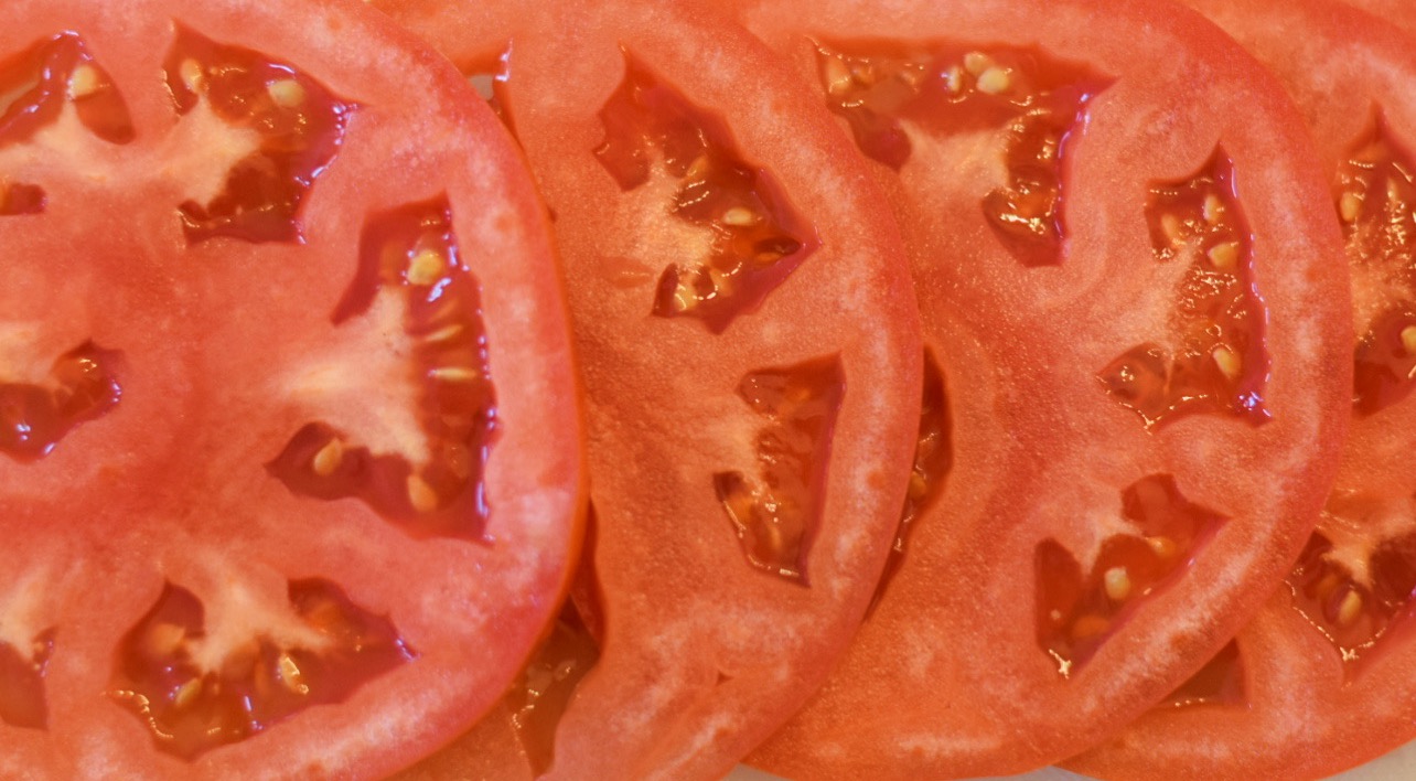 tomatoes sliced and laid horizontally